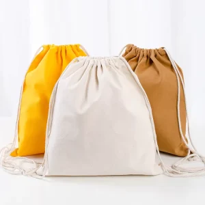 School Personalized Casual Custom Shopping Gym String Cotton Pouch Bag Canvas Drawstring Backpack With Zipper