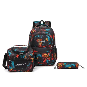Schoolbag 3 Piece Large Capacity Backpack Thermal Insulated Lunch Bag Casual Pencil Bag Durable Water Resistant