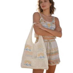 Seaside Womens Shoulder Bag Cross border Beach Woven Polyester Two Straps Contrast Color Knitted Bag Ins Sunrise