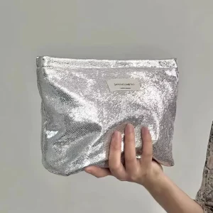 Shiny Sequins Makeup Orgnaizer Portable Glittering Toiletries Skincare Storage Pouch for Women Zippered and Stylish