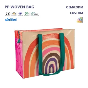 Shopping Tote Bag PP Laminated Grocery Bag Reusable Fashion PP Woven Shopping Bag with Zipper