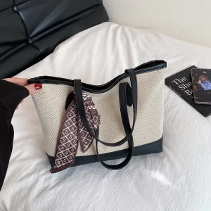 Silk Scarf Hand held Large Capacity Bag New Women’s Messenger Bag Shoulder Tote Bag with Scarf