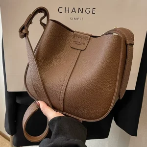 Simple Brown Messenger Bag Trendy Solid Color Pu Leather One Shoulder Bags Women Handbags Ladies