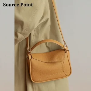 Simple Geometry Pillow Ladies Quality Bags with Handler Handbag Vegetable Tanned Leather Crossbody Messenger Bag