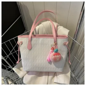 Simple Versatile Fashion Women’s Bucket Shoulder Bag High Capacity Pu Leather Underarm Bag Two Casual Portable Handbag Tote
