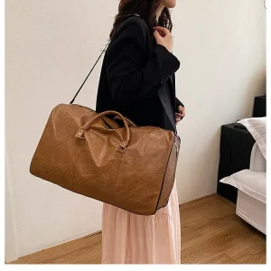 Sleek PU Textured Travel Bag for Gym Sports Fitness Trendy Stylish Solid Color Luggage Tote Shoulder Hand Carry Bag