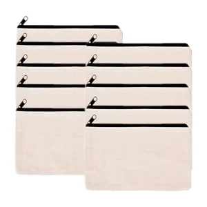Small Blank Zipper Cotton Canvas Cosmetic Make up Bag Reusable Canvas Makeup Bag With Custom Printing Logo
