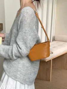Small Boat Shape Bag Women Top Layer Cowhide Zipper Soft Leather Crossbody Shoulder Bag