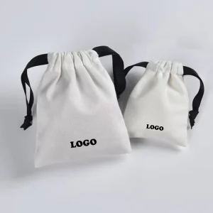 Small Cute Custom White Cotton Fabric Drawstring Dust Bags for Jewelry Packing