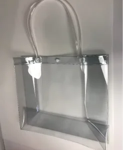 Snap Closure Clear Plastic Tote Bags Shopping Carry Bag