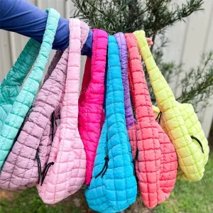 Soft Down Fashion Women’s Large Capacity Quilted Candy Pattern Zip Closure Anti Theft Crossbody Tote Shoulder Bag