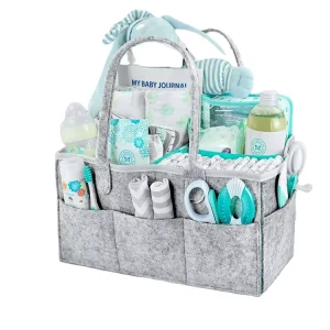 Soft Felt Diaper Bag Large Portable Felt Baby Diaper Storage Caddy with Waterproof Liner