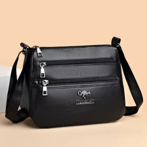 Soft Textile PU Fashion Women’s Crossbody Bag Multi Layer Large Capacity Zipper Closure Single Shoulder Polyester Lining