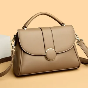 Solid Color Flap Bag Womens Handbag Simple Mom Casual Crossbody Soft Leather Zip Single Strap Shoulder Bag