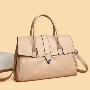 Solid Color Large Capacity Handbag Retro Snake Patterned PU Tote Bag Euro American Single Shoulder Crossbody Bag