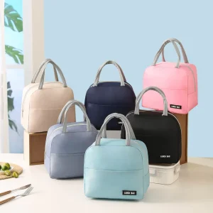 Solid Color Oxford 2 Person Portable Lunch Bag Zipper Closure Thermal Insulation Durable for Picnic Outdoor Use