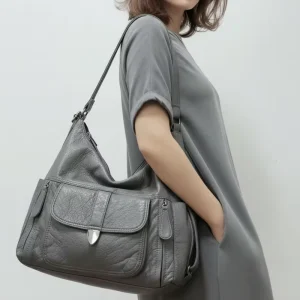 Solid Color Vintage Fashion PU Women’s Casual Tote Shoulder Bags Large Capacity Single Zip Waterproof Crossbody Bag Polyester
