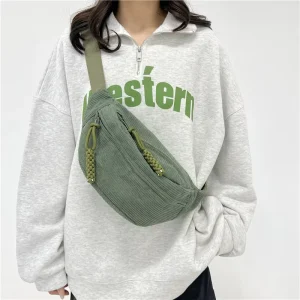 Sports Women Waist Bag Corduroy Travel Crossbody Fanny Pack Stylish Outdoor Cell Phone Bag