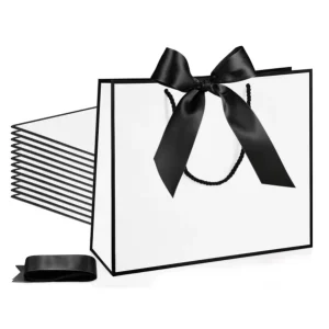Spot Bow White Cardboard Gift Bag Packaging Shopping Cosmetic Handbag Cross border Foreign Trade Holiday Fashion Daily Printable