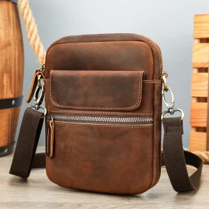 Spot Custom Crazy Horse Genuine Leather Men’s Lightweight Vintage Waterproof Anti Theft Casual Mobile Phone Satchel Upscale