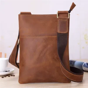 Spot Custom Vintage Men Genuine Leather Crazy Horse Crossbody Bag Casual Four Seasons Fashion Durable Waterproof Cotton Lining