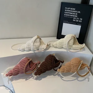 Spot Finished Conch Bag Vintage Gentle Cute Hand Woven Women’s Bag Pearl Shell Beach Wind Knitted Handbag