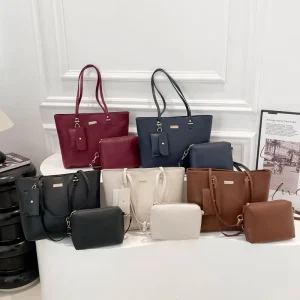 Spring New Korean Style Large Capacity Tote Bag Simple Handbag with Zip Closure Three-piece PU Shoulder Bag
