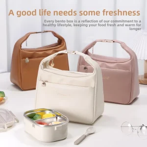 Square shaped Luxury Lunch Bag with PU Leather Aluminum Foil Insulation Ice Preservation Zipper Closure Portable Design