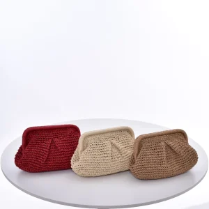 Straw Clutch Purse for Women Cloud Dumpling Pouch Straw Crossbody Shoulder Handbag Summer Beach Woven Bag