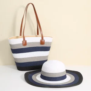 Straw Handbag Summer Beach Bag Handmade Large Straw Tote Bag Women Handbag Hat Set