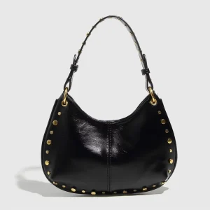 Street Punk Rivet Adjustable Single Shoulder Women’s Crossbody Saddle Bag PU Polyester Medium Magnetic Clasp