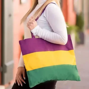 Striped Mardi Gras Canvas Large Shoulder Clutch Bag for Women