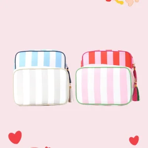 Striped Tassel Cosmetic Bag Large Capacity Waterproof Portable Travel Storage Bag