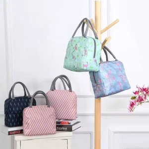 Stripes Tote Lunch Bag Factory Waterproof Flamingos Printing Tote Cooler Lunch Bag