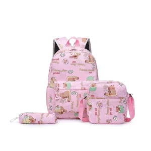 Students 3 in 1 Schoolbags Printed Student Backpack with Lunch Bag and Pencil Case Waterproof Bags