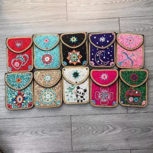 Stylish Bohemian Full Bead Flower Exquisite PU Crossbody Bags Handmade Turquoise Shoulder Bag Buckle Coin Phone Purse
