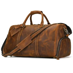 Stylish Luxury Travel Weekend Bag Crazy Horse Genuine Leather Duffel Bag With Shoe Compartment