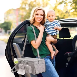 Stylish and Durable Felt Baby Diaper Caddy Bag with Customized Logo Collapsible Organizer in Solid Pattern Factory Price