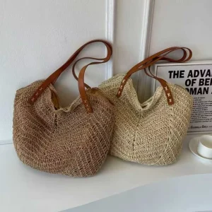 Summer Beach Handbag Paper Rope Woven Bag Tote Zippered Shoulder Bag Environmentally Friendly Material Bags for Women