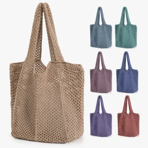 Summer Boho Crochet Tote Mesh Beach Bag Fairycore Hobo Fairy Grunge Aesthetic Shoulder Bag for Women Girls