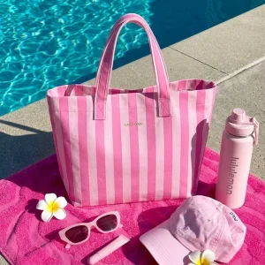Summer Fashion INS Style Pink Stripe Beach Tote Bag Custom Logo Eco-friendly Portable Large Canvas Shoulder Bags For Women Travel