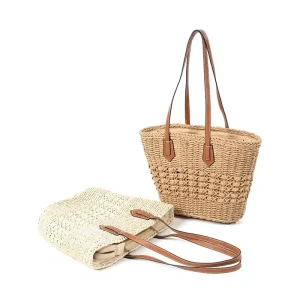 Summer Fashion Ladies Shoulder Bag Handbag with Two Straps Zipper Closure Polyester Lining Beach Seaside Holiday Bag