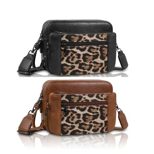 Summer Fashion Leopard Print Women’s Messenger Bag PU Leather Zipper Closure Portable Shoulder Crossbody Bag