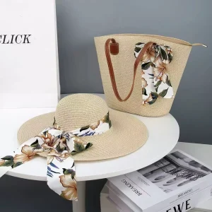 Summer Fashion Women Straw Hat Bag Set Large Capacity Lightweight Water Resistant Tote Bag for Beach Travel