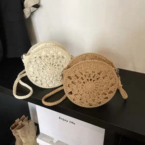 Summer Fresh Lady Fashionable Women’s Crossbody Small Bag Casual Lightweight Straw Woven Candy Pattern Beach Elegant