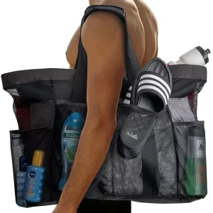 Summer Large Beach Bag for Towels Mesh Durable Beach Bag for Toys Waterproof Underwear Pocket Beach Tote Bag