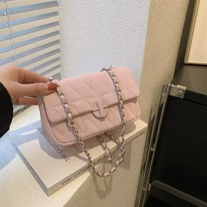 Summer PU Lady Texture Bag Women’s Versatile Lingge Messenger Bag One Shoulder Small Square Cover Closure