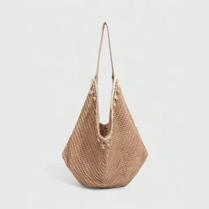 Summer Seaside Travel Beach Bag Beach Vacation Style Bohemian Large capacity Breathable Mesh Knitted Two Portable Shells