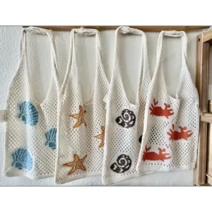 Summer Starfish Crochet Beach Handbags Large Capacity Shell Woven Tote Bag Mesh Casual Bag Portable Travel Women Shoulder Bags
