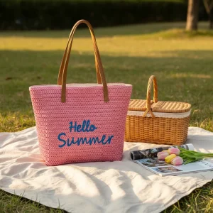 Summer Straw Handbags Large Capacity Embroidered Straw Woven Tote Bag Vacation Ladies Beach Shoulder Bags